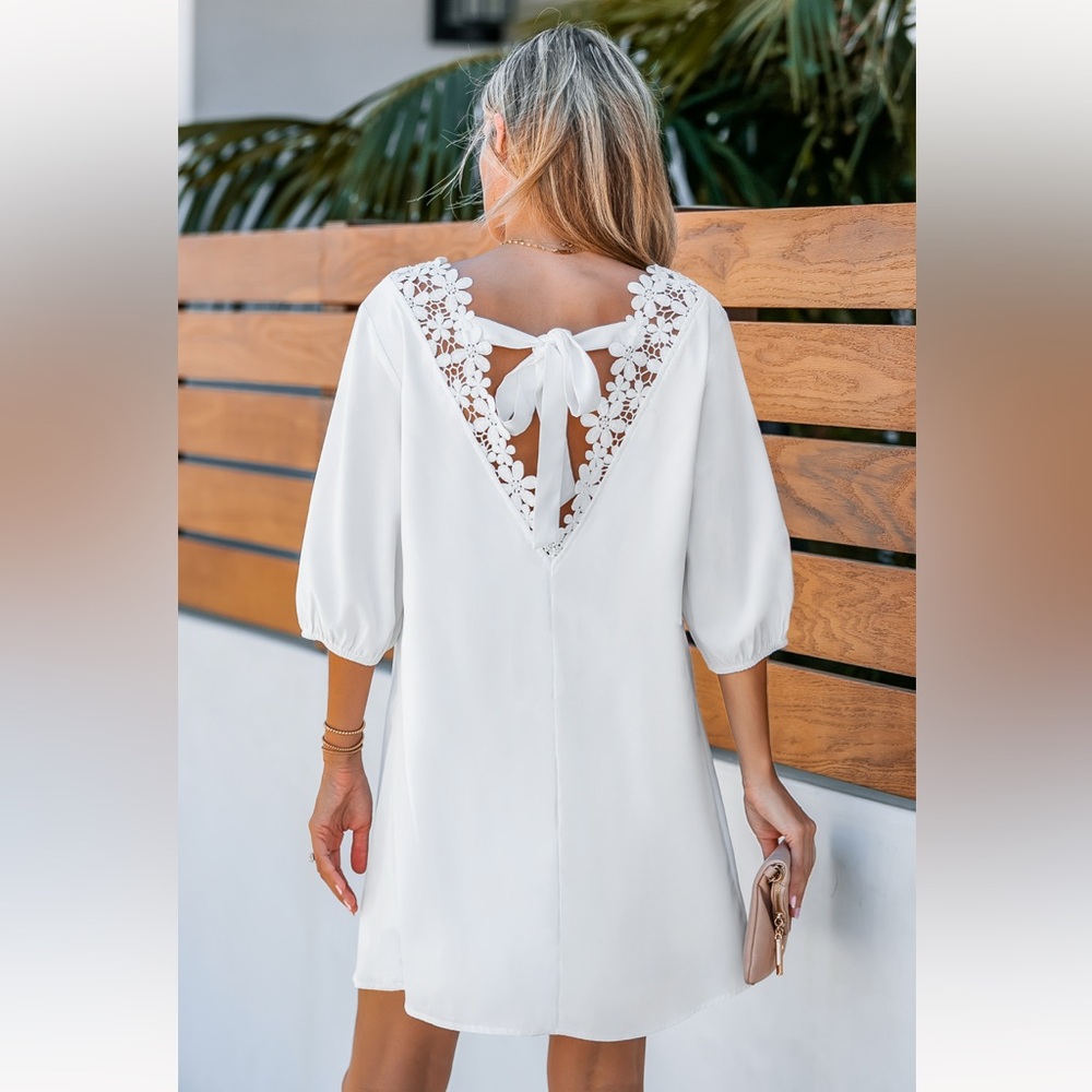 CUPSHE- Summer cloud v-neck mini dress, white, medium